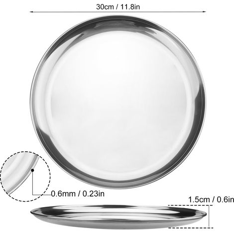 Set Mit 6 Wiederverwendbaren, Runden Edelstahl-tellern (30 Cm Durchmesser) Für Snacks, Camping Und Grillen. Spülmaschinenfest.