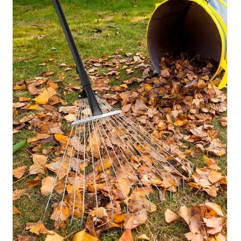 Teleskop-gartenrechen Mit Mehrzinkigem Metallblatt Für Rasen Und Garten