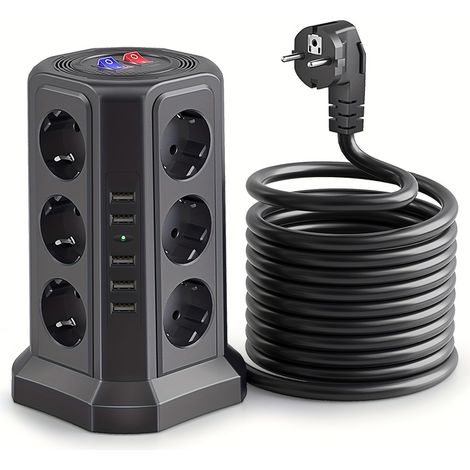 Turm-verlängerungskabel Mit Usb-anschlüssen, 1,8 M Und 18 W Usb-c Schnellladegerät (13 A, 3250 W), 5 Usb-anschlüsse Und 12 Steckdosen, Überspannungsschutz Mit Schalter, Ideal Für Zuhause Und Büro.