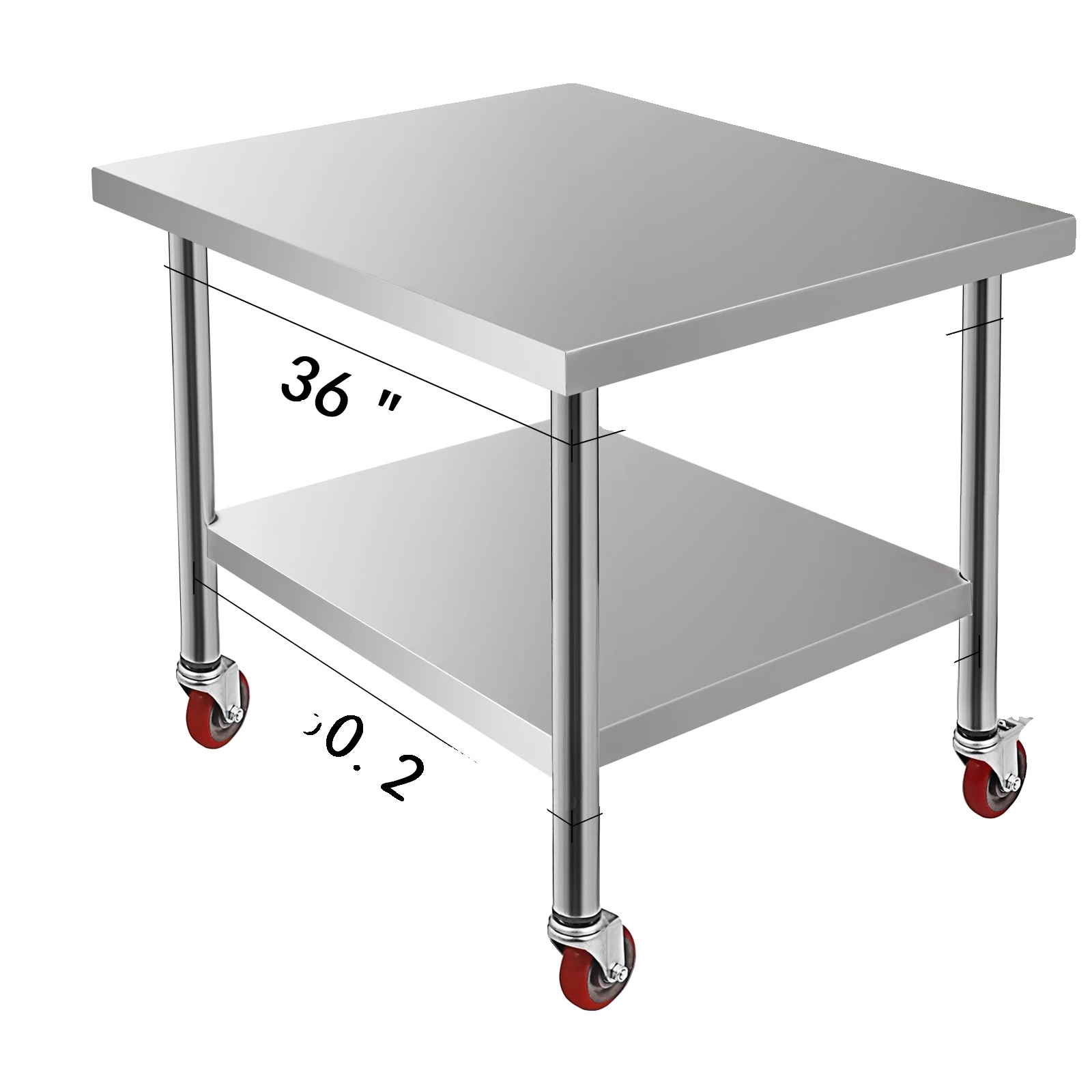 Edelstahl Küchenvorbereitungstisch, 4 Lenkrollen, Belastbarkeit Von 100kg-300kg., 36 X 30 Zoll