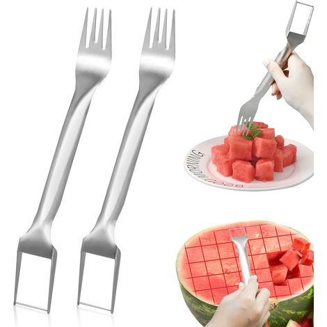 Wassermelonengabel (2 Stück), 2-in-1-wassermelonengabel Aus Edelstahl, Tragbare Wassermelonengabel, Wassermelonenschneider, Obstgabel, Ideal Für Familienfeiern Und Camping.