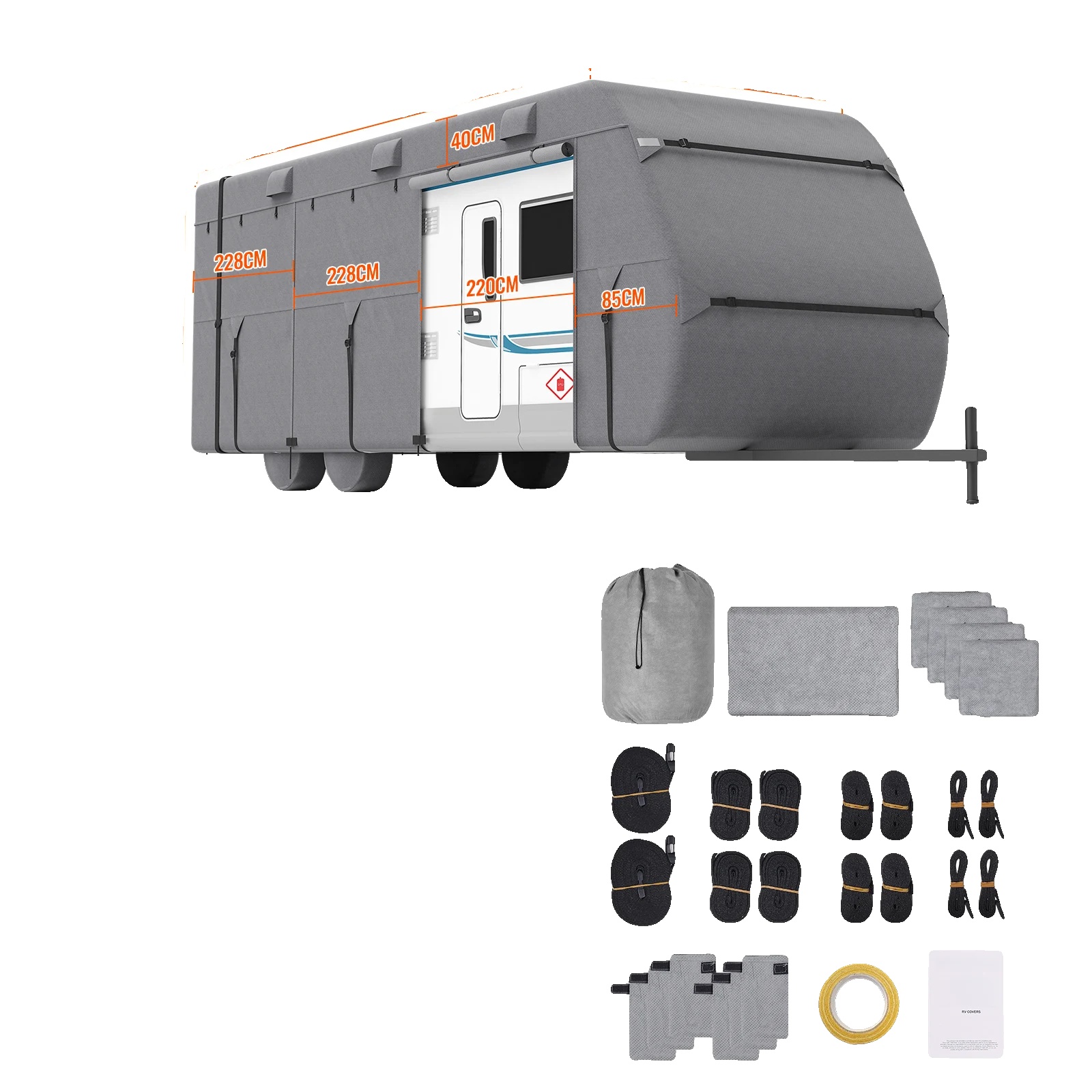 Reiseanhängerabdeckung, Wasserdichte Schutz, Winddichter Sitz, 22-24ft