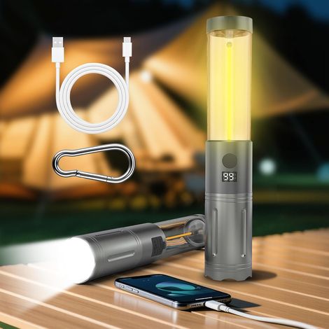 Wiederaufladbare Campinglampe Mit Teleskopierbarem Led-licht (1,6 Leds, 2 Helligkeitsstufen), Usb-anschluss, Lcd-display Und Ipx4-wasserschutz. Ideal Für Camping, Wandern, Orca-beobachtungen Usw.