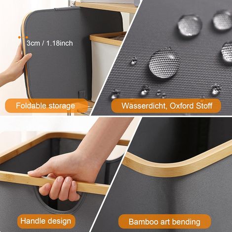 Zusammenklappbarer Wäschekorb - Faltbarer Wäschekorb Aus Bambus, Aufbewahrungsboxen, Zusammenklappbarer Wäschekorb Für Schlafzimmer Und Badezimmer (grau, 453024 Cm)
