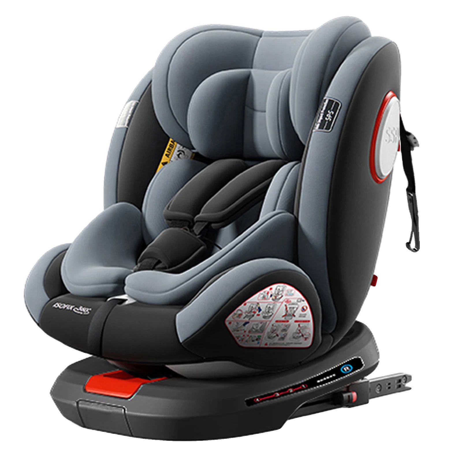Kindersitz, 360° Drehbar, Isofix-installation, L007-grau
