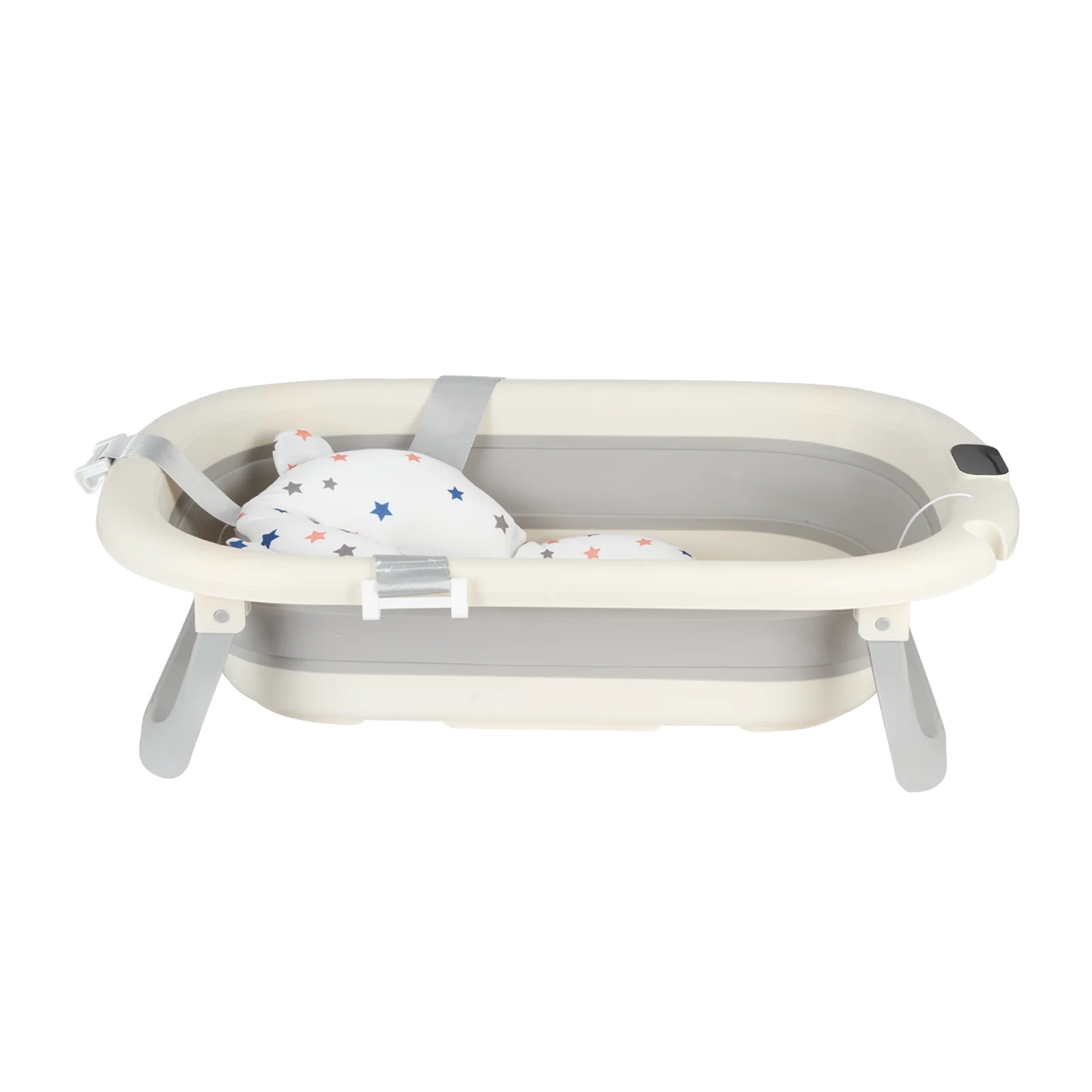 Babybadewanne, Weiches Badkissen, Integriertes Thermometer, Grau