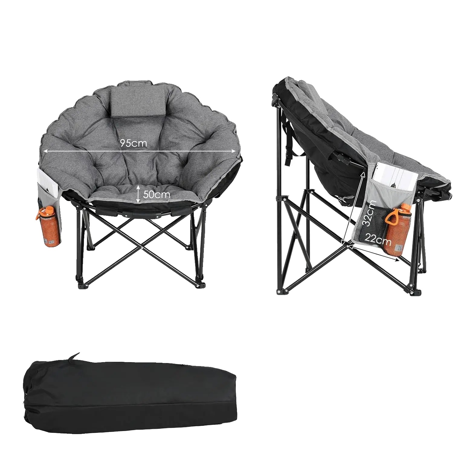 Campingstuhl, Gepolstert, Klappbares Design, Grau 1 Stk Stühle