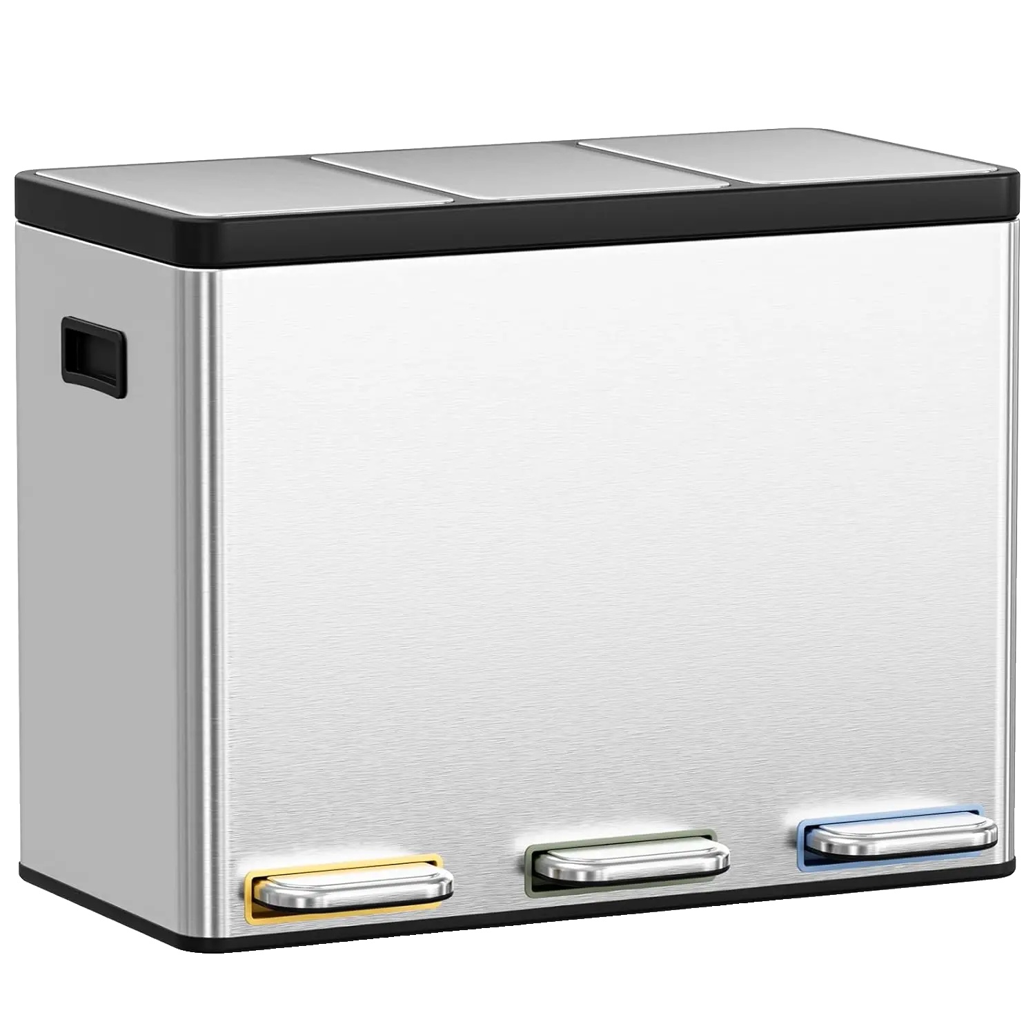 Mülltonne, Edelstahl, 3 Fächer, Silber, 3x 15l (45l)