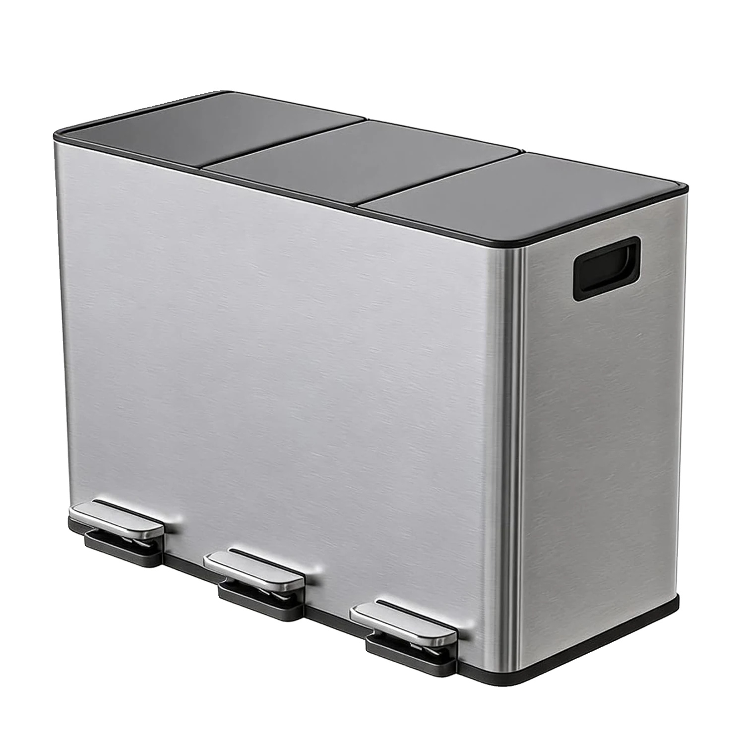 Küchenrecyclingbehälter, Dreifache Fächer, Sanft Schließendes Pedal, Silber