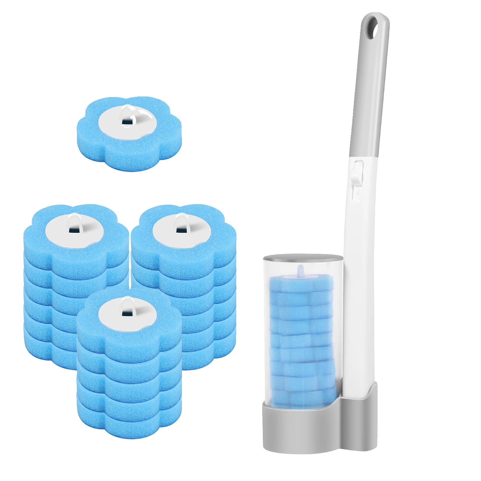 Toilettenbürste, Automatisches Deckelöffnen, Einwegbürstenköpfe, Ein Graues 18-teiliges Set