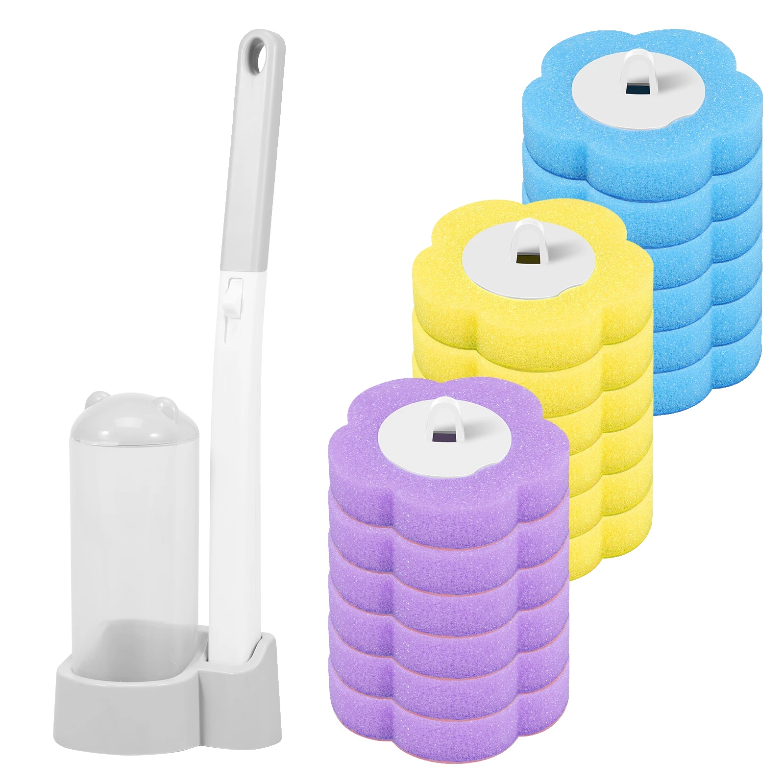 Toilettenbürste, Automatisches Deckelöffnen, Einwegbürstenköpfe, B Grau 18 Stück Abc