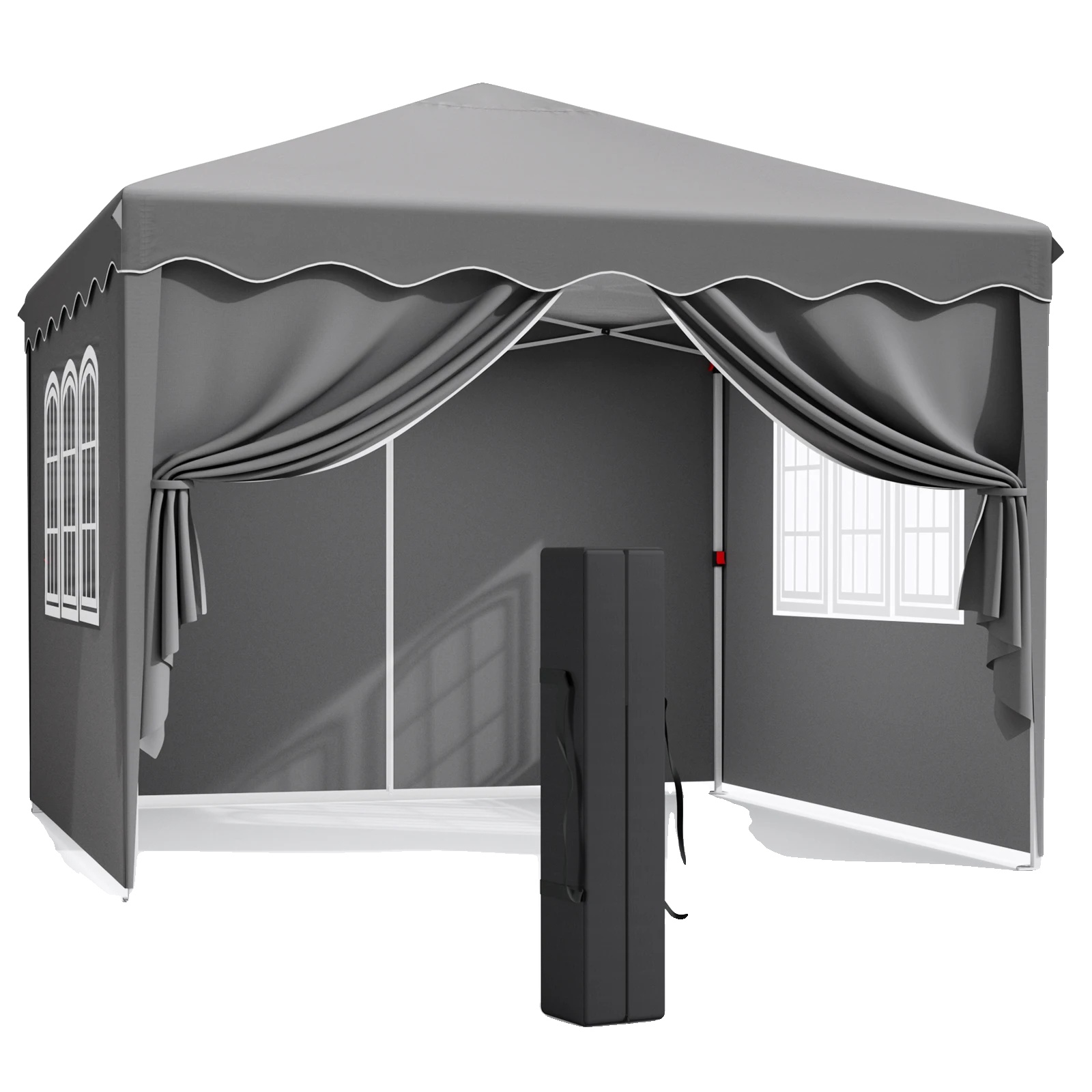 Pop-up Pavillon, Abmessungen 3 X 3 M, Maximalhöhe 200 Cm, Stahlrahmen, Grau