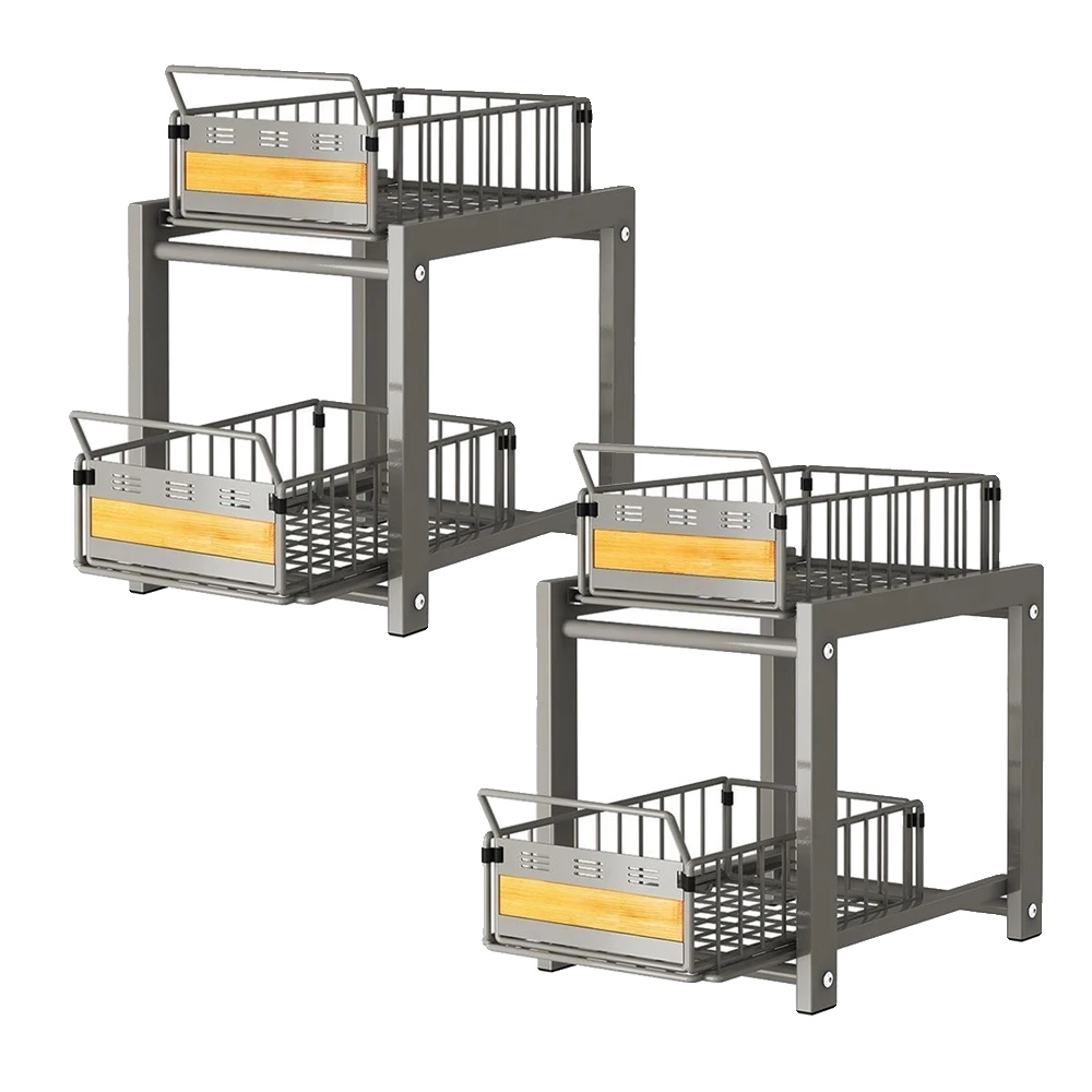 Küchenorganizer, Doppel-layer Auszieh-design, Platzsparende Aufbewahrung, 2 Stück, 2-stufig