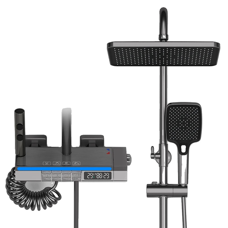 Duscharmatur Set, Thermostatsteuerung, Höhenverstellbar, Grau