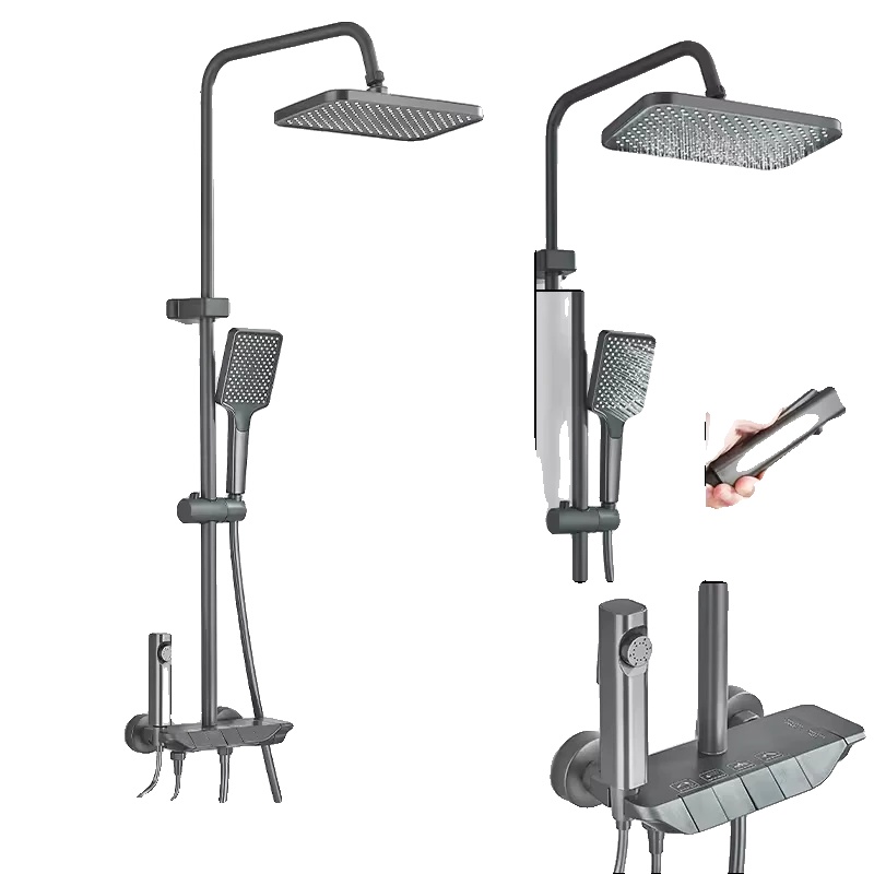 Duscharmatur Set, Digitale Anzeige, Regen- Und Handbrauseoptionen, Grau Ohne Anzeige