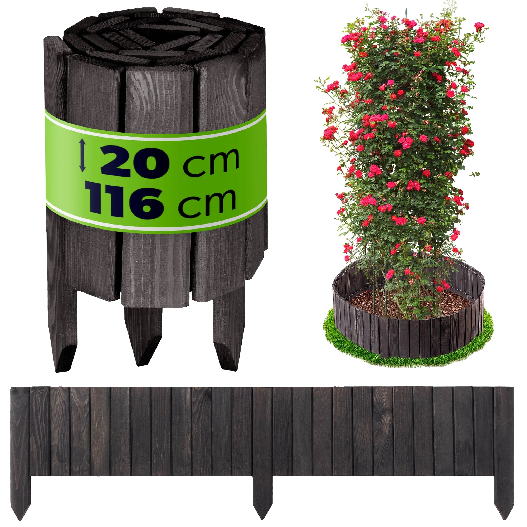 Garten-palisadenzaun, Langlebiges Holz, 20 X 116 Cm, Wetterfest, Werkzeugfreie Installation, Anpassbare Form