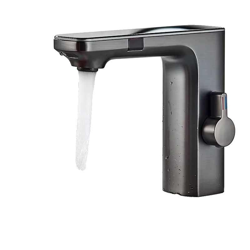 Waschbeckenarmatur, Berührungsloser Infrarotsensor, Einhebel, Grau