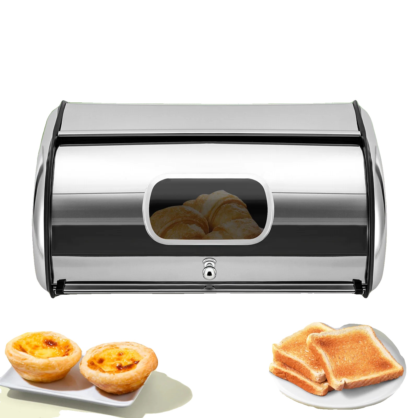 Edelstahl Brotkasten, Große Kapazität, Belüftetes Design, Silber