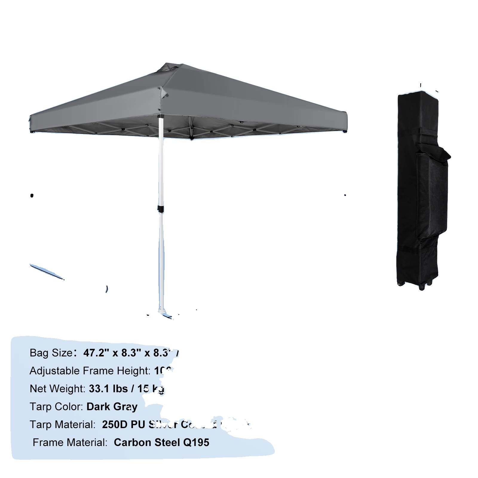 Pop-up Pavillon, Wasserdichte Konstruktion, Uv-schutz, 10x10ft Grau