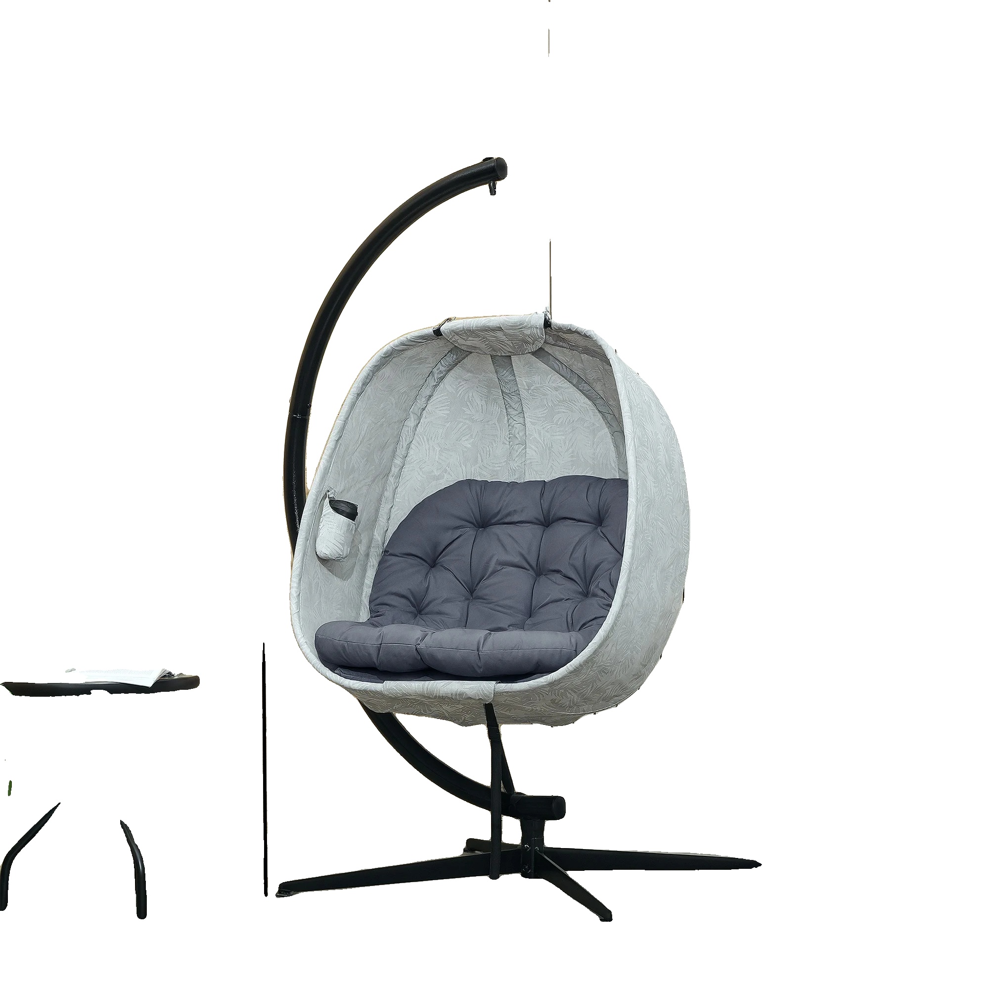 Hängestuhl, Faltbares Design, Plüschige Kissen, Grau