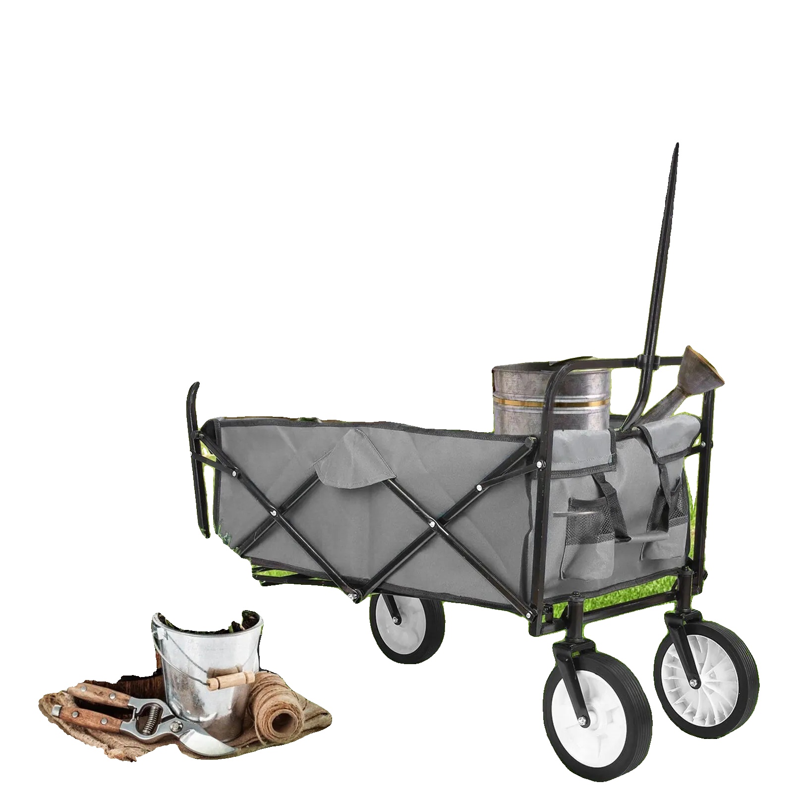 Gartenwagen, Tragfähigkeit 80 Kg, Stauraum 98 Liter, Abmessungen 90 X 52,5 X 119 Cm, Stahlrahmen, Klappbares Design