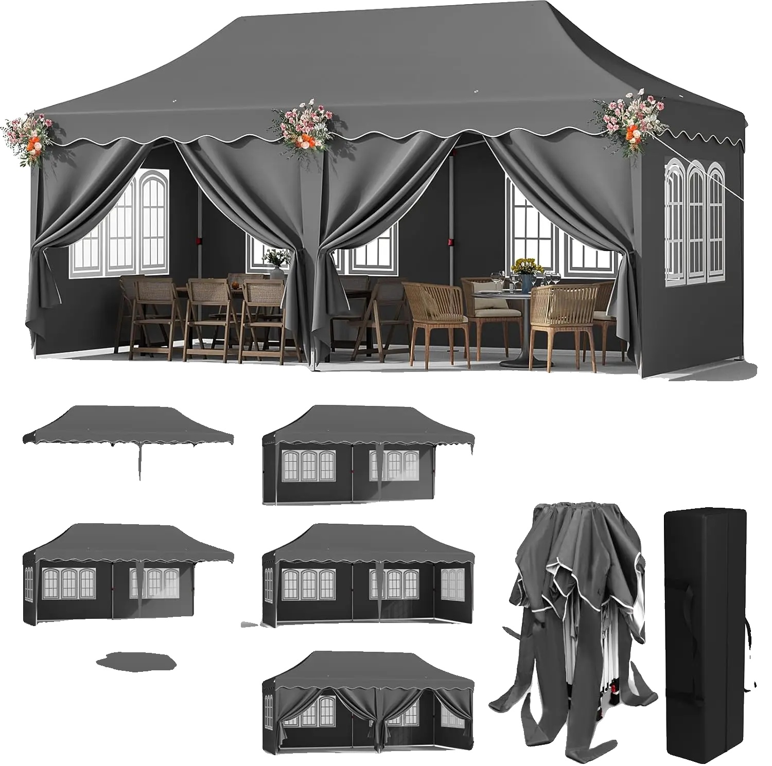 Pavillon, Wasserdichtes Design, Abnehmbare Seitenwände, Grau