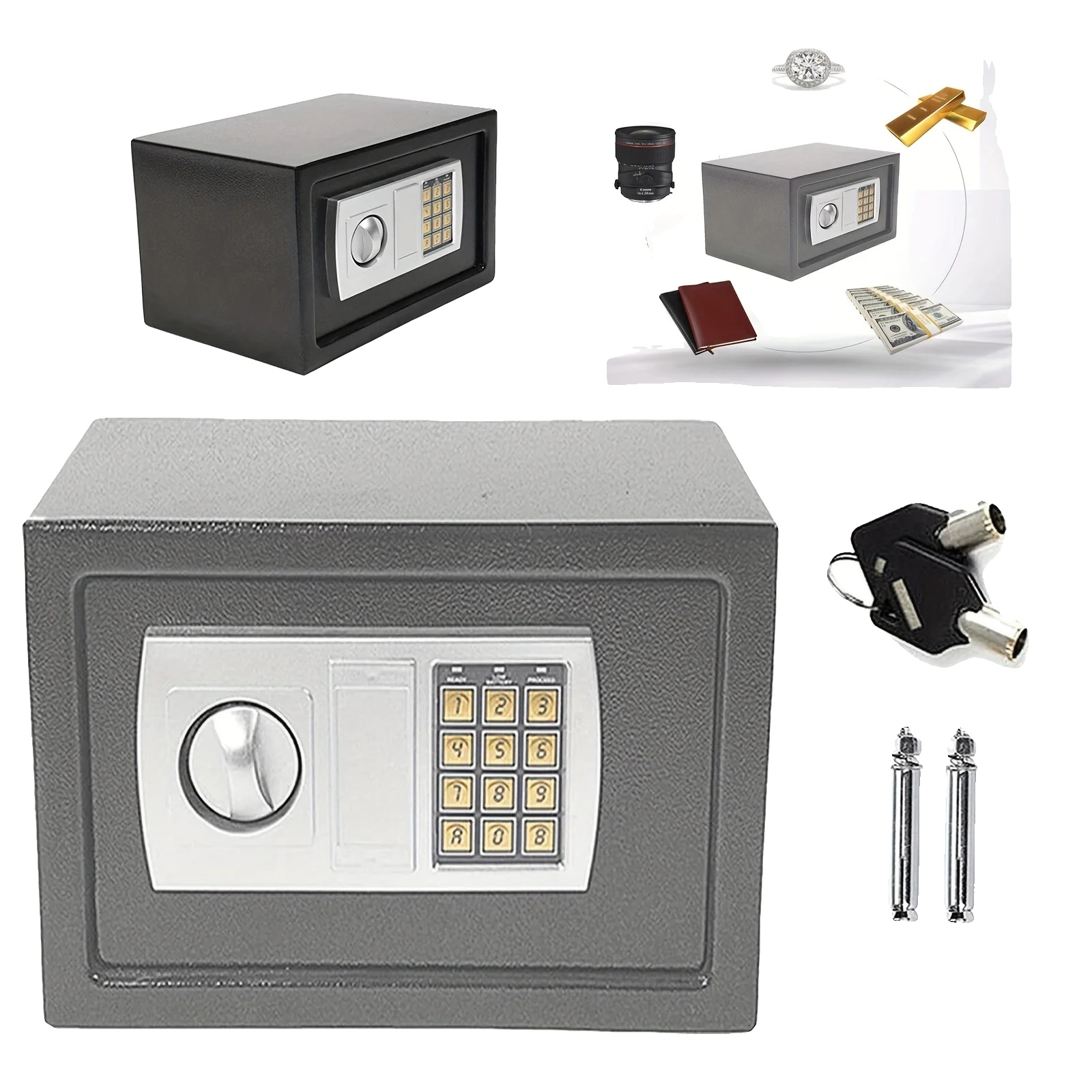 Elektronischer Safe, Hohe Sicherheit, Flexible Installation, Grau