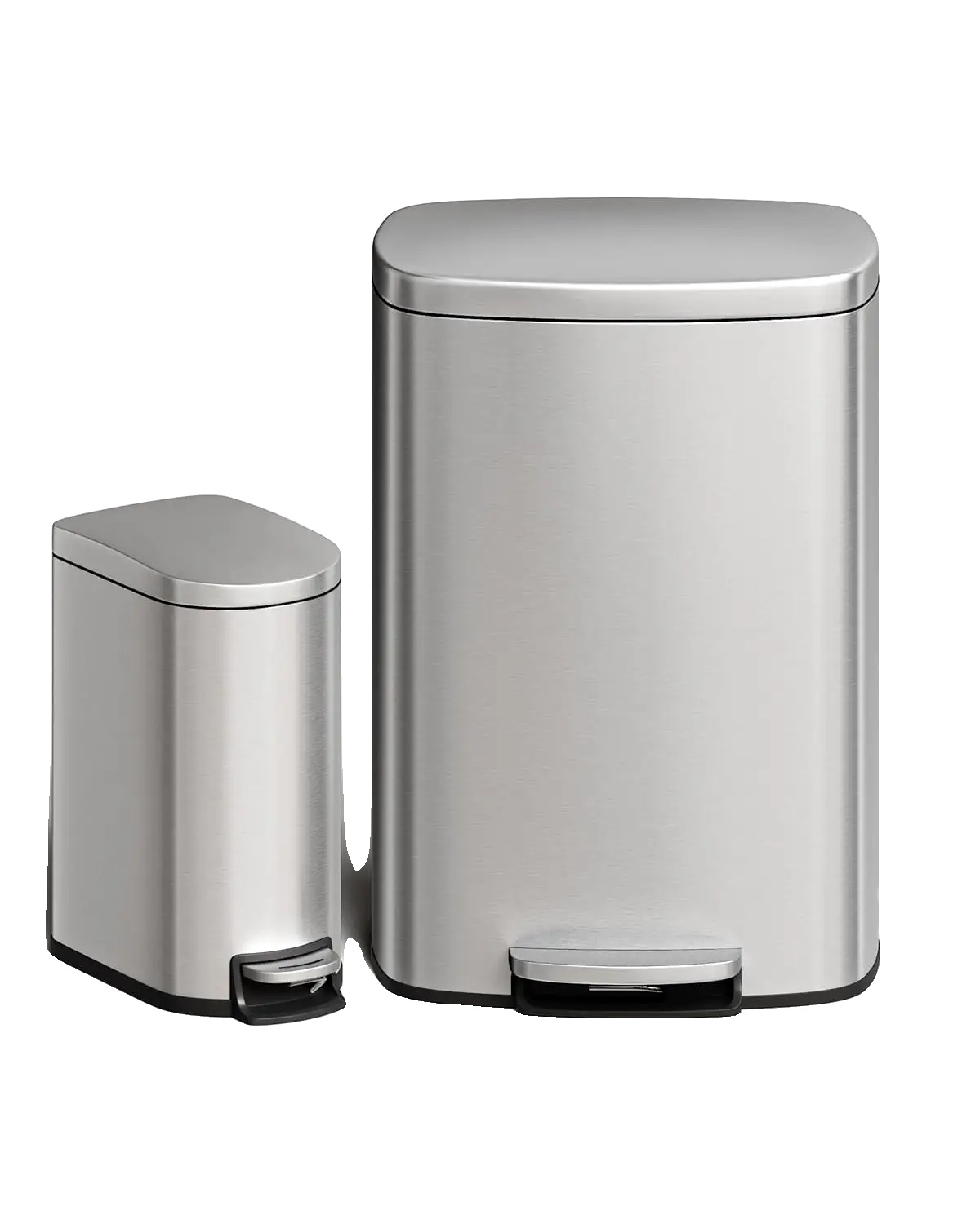 Mülltonnen-set, 50l Küchenmüllbehälter, 10l Badezimmermüllbehälter, Silber