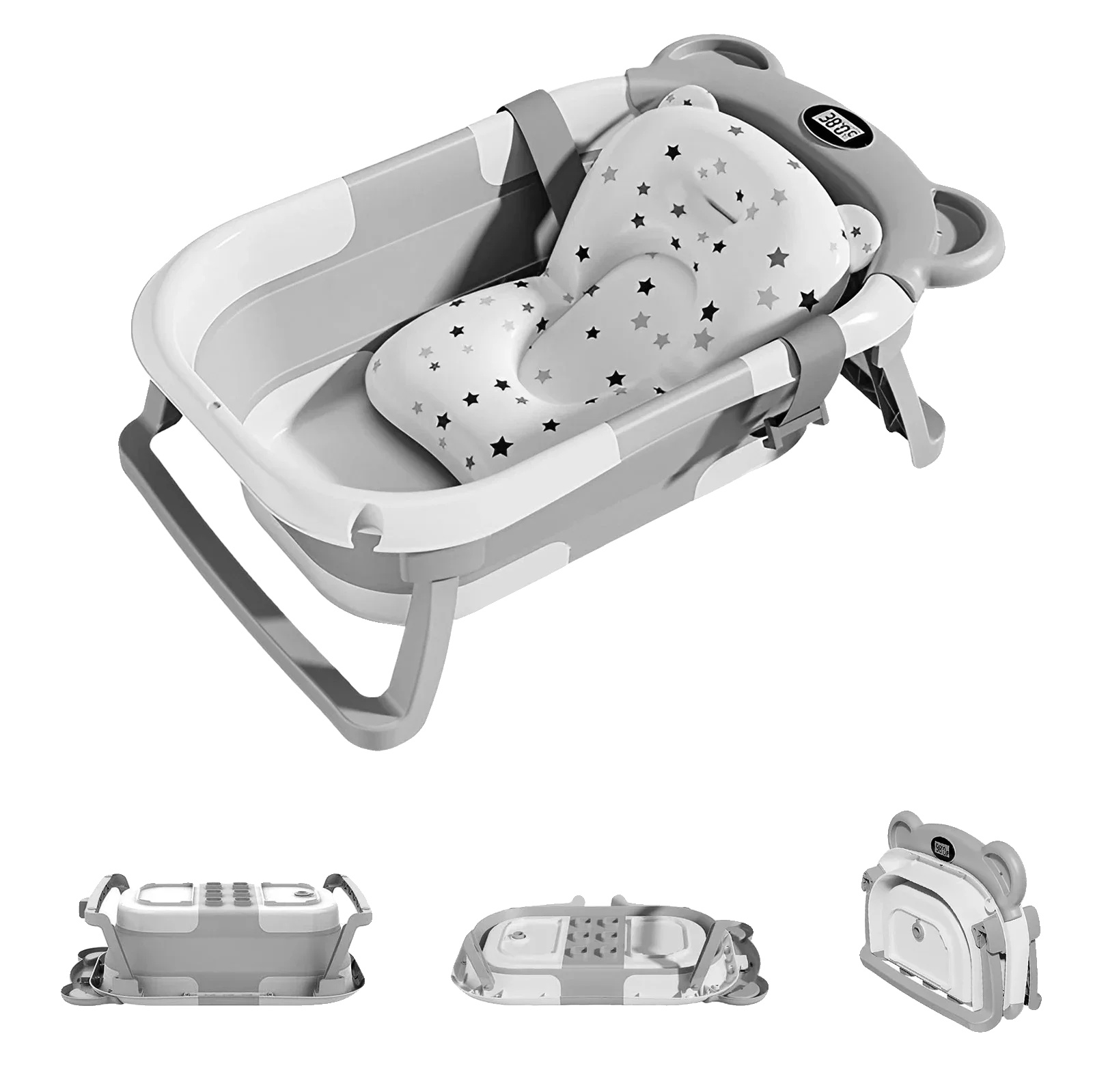 Babybadewanne, Echtzeit-temperatursensor, Zusammenklappbares Design, Grau