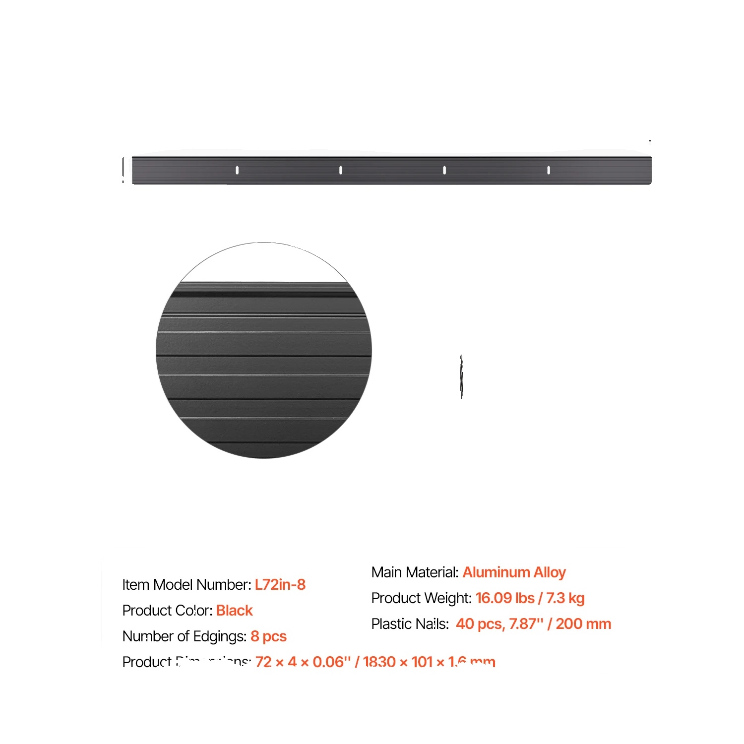 Landschaftsrand, Rostbeständiges Material, Flexibles Design, 8 Stück 72 Zoll