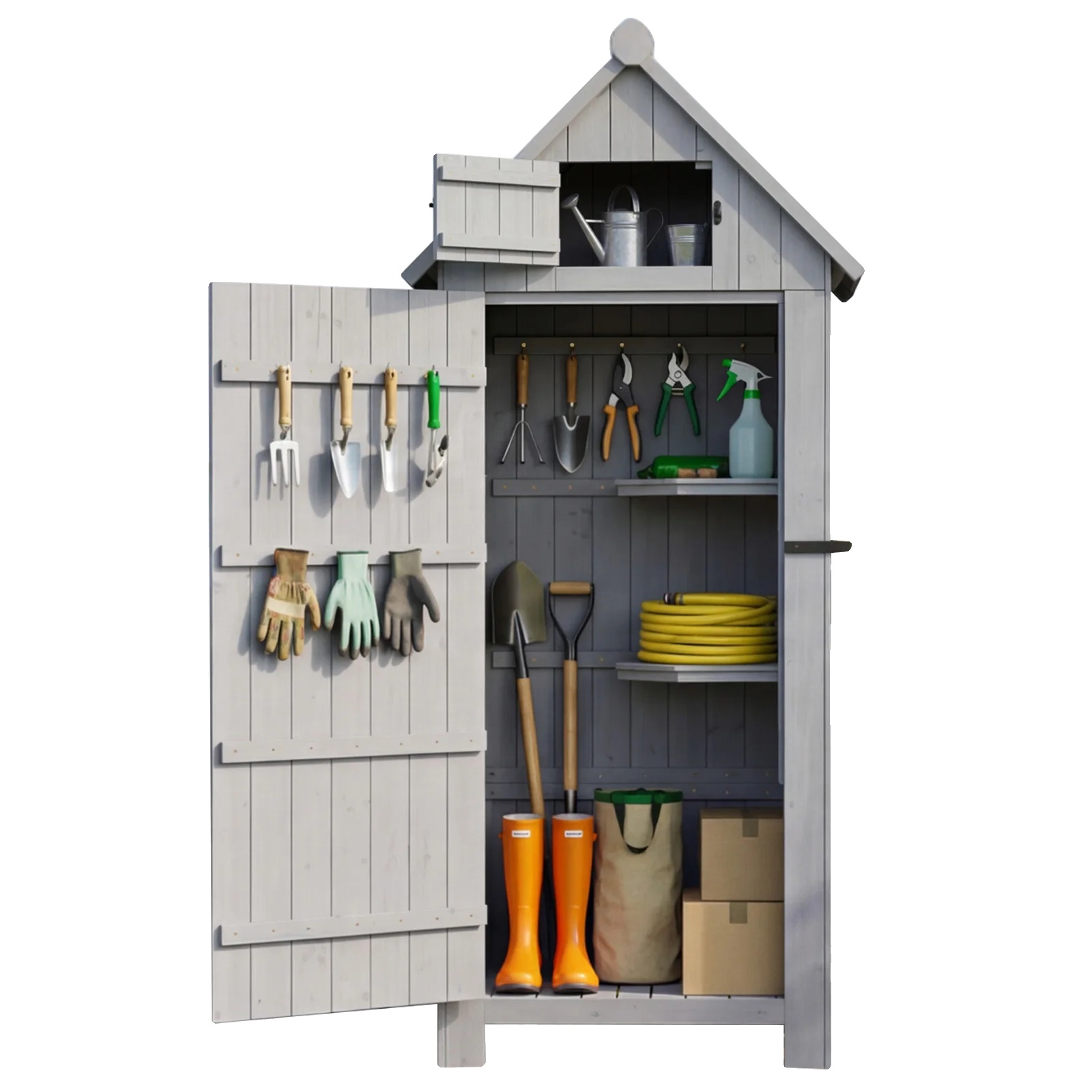 Gartenlagerhaus, Langlebiges Fichtenholz, Uv-geschütztes Dach, Grau