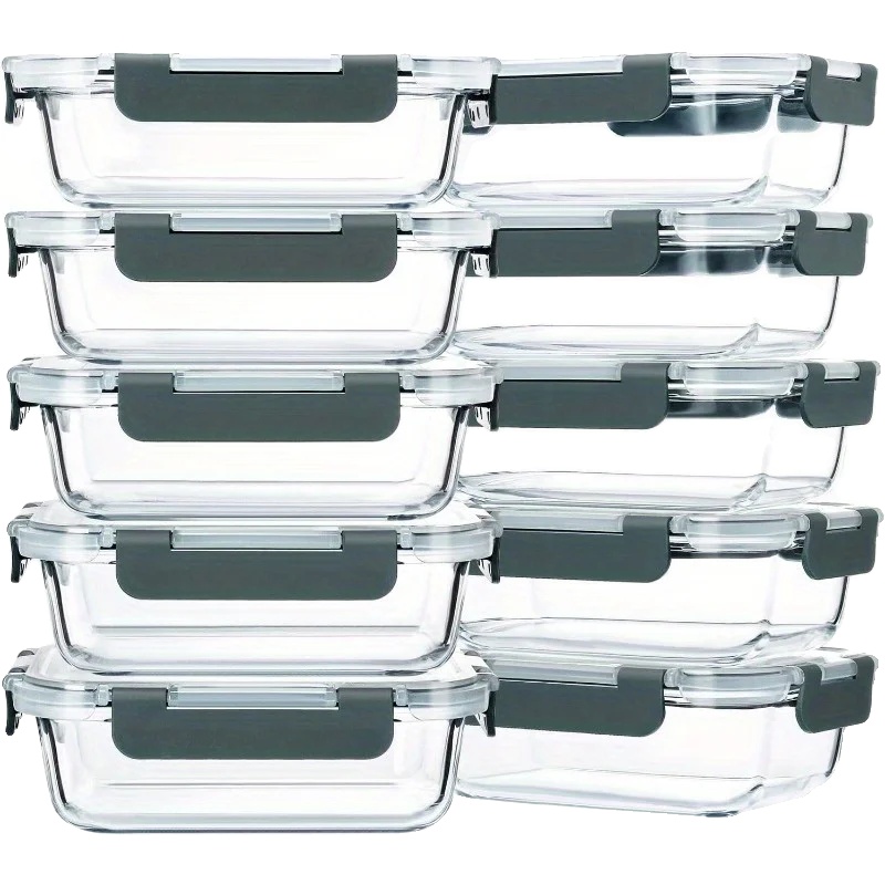 Glasbehälter Für Lebensmittel, Auslaufsicher, Stapelbares Design, Grau, 10stück-a