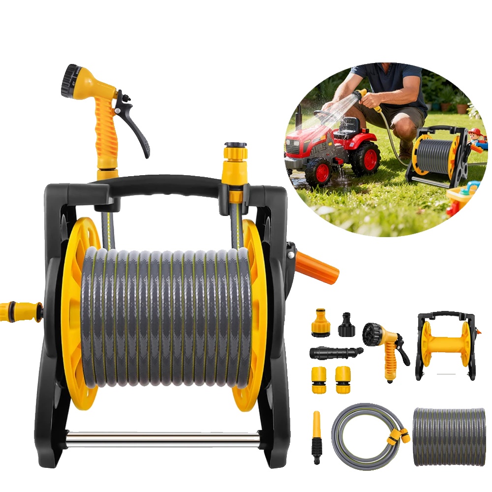 Garten-schlauchwagen, 7 Sprühfunktionen, Tragbares Design, Garten Schlauch-15m, 15m