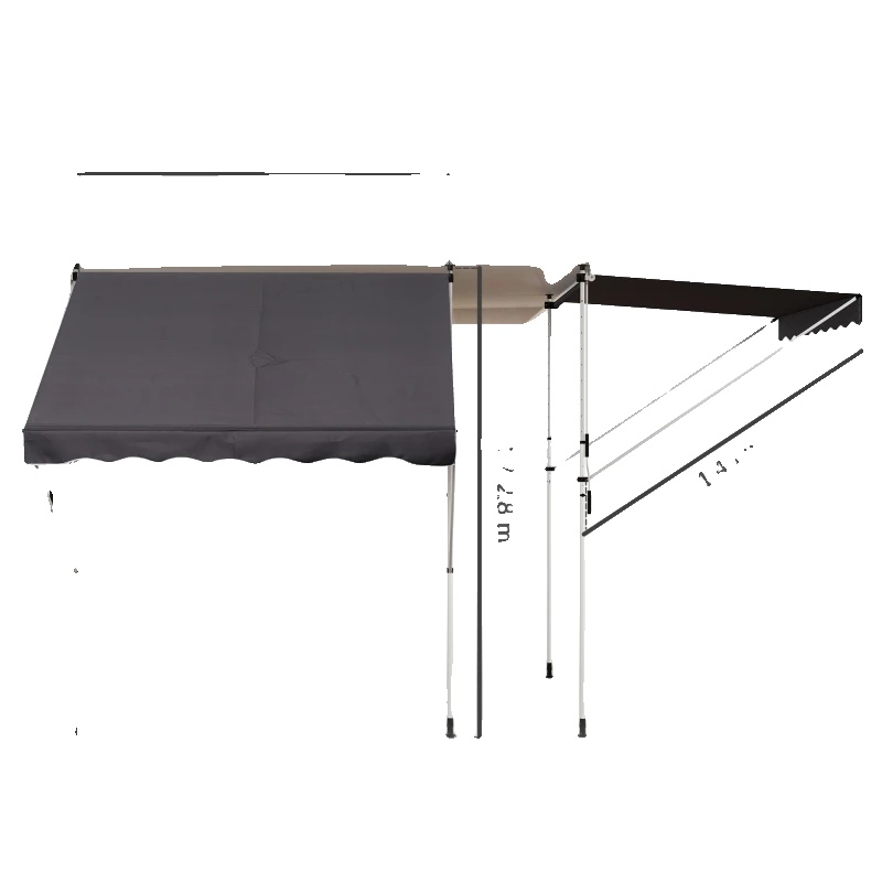 Sonnenschirm, 180 G/m² Polyester, 200x150 Cm, Höhenverstellbar 1,7 - 2,8 M, Manuelle Markise, Kurbel Länge 1,2 M