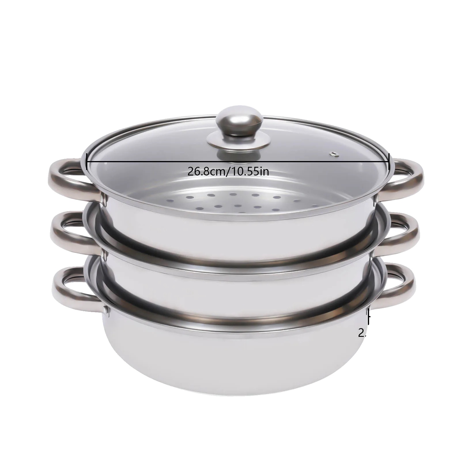 3-stufiger Dampfgarer, Edelstahl, Stapelbares Design, Silber