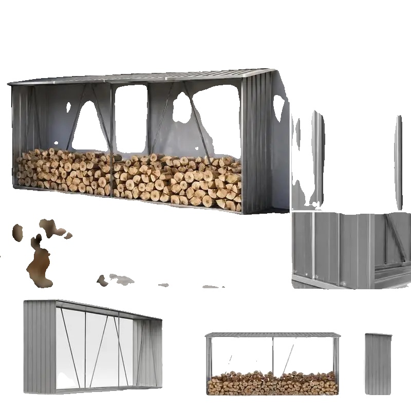 Brennholzlagerhaus, Verzinkter Stahl, Wetterbeständiges Design, Grau