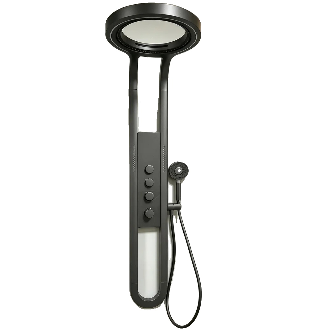 Duschsystem, Kreisförmiges Wasserfall-design, Intelligente Temperaturanzeige, Grau