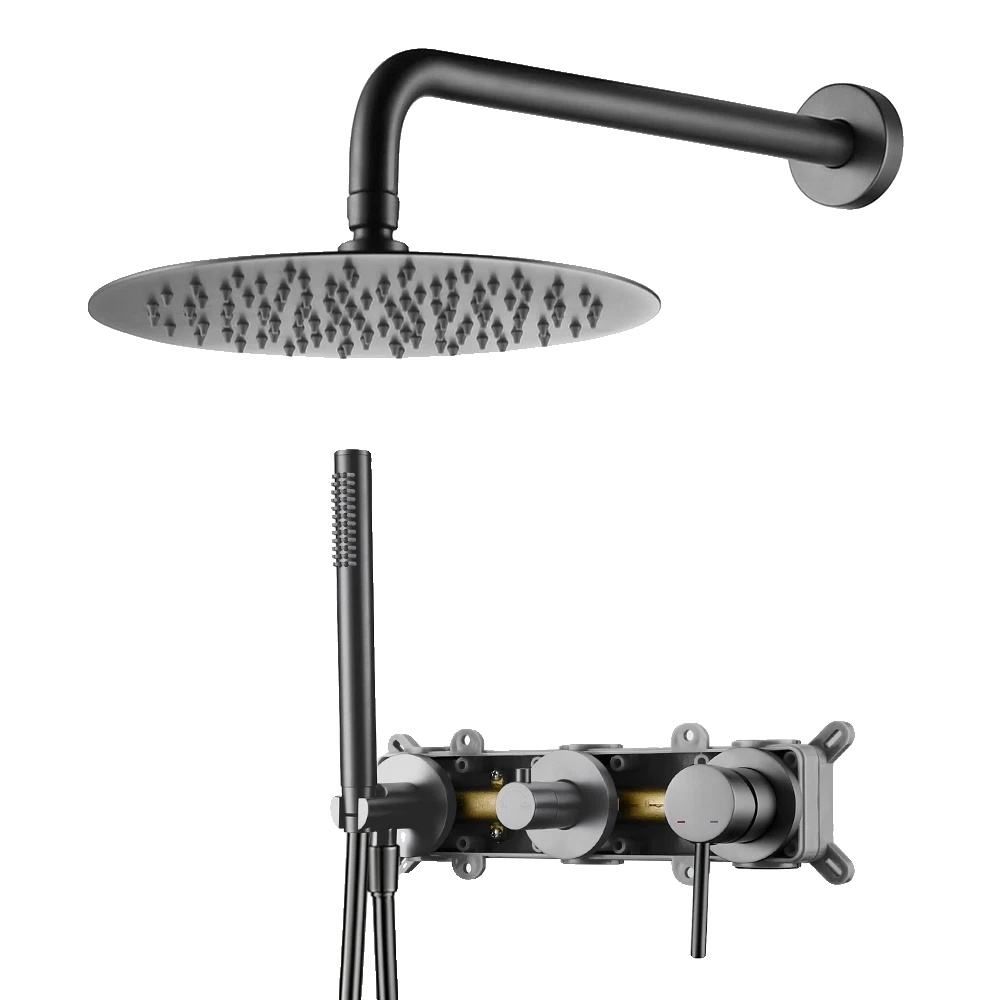 Duschsystem, Dual-duschsystem, Messingkonstruktion, Gunmetal-a, 10 Zoll-a