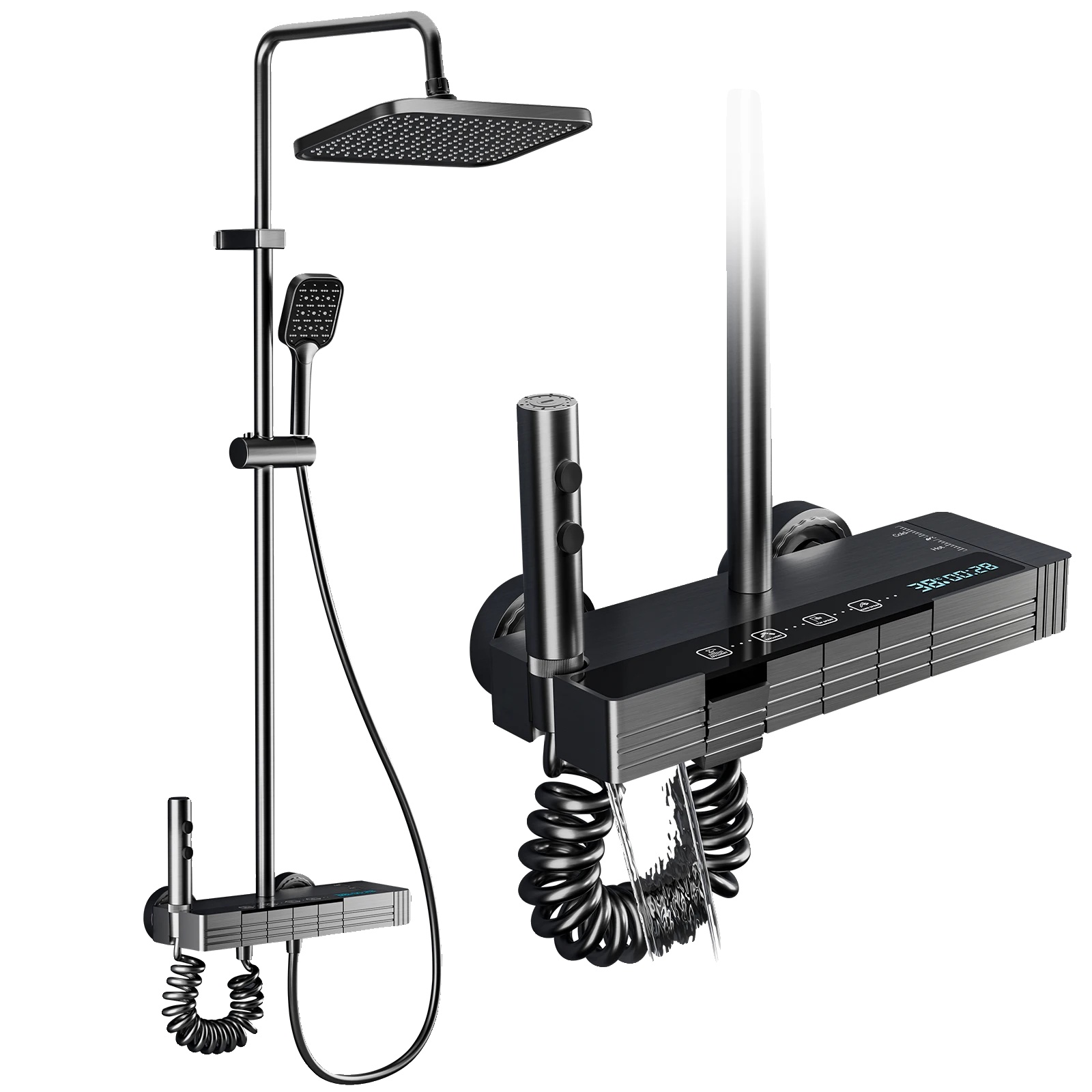 Duscharmatur Set, Digitalanzeige Für Die Temperatur, Regenbrause, Grau