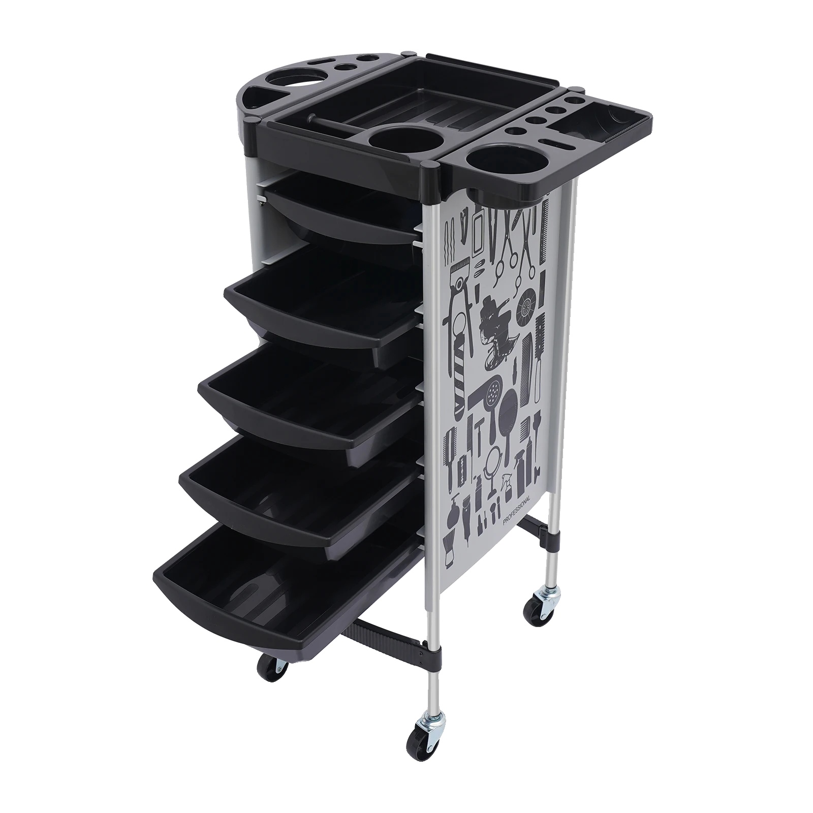 Friseurtrolley, 5 Schubladen, Mobiles Design, Grau