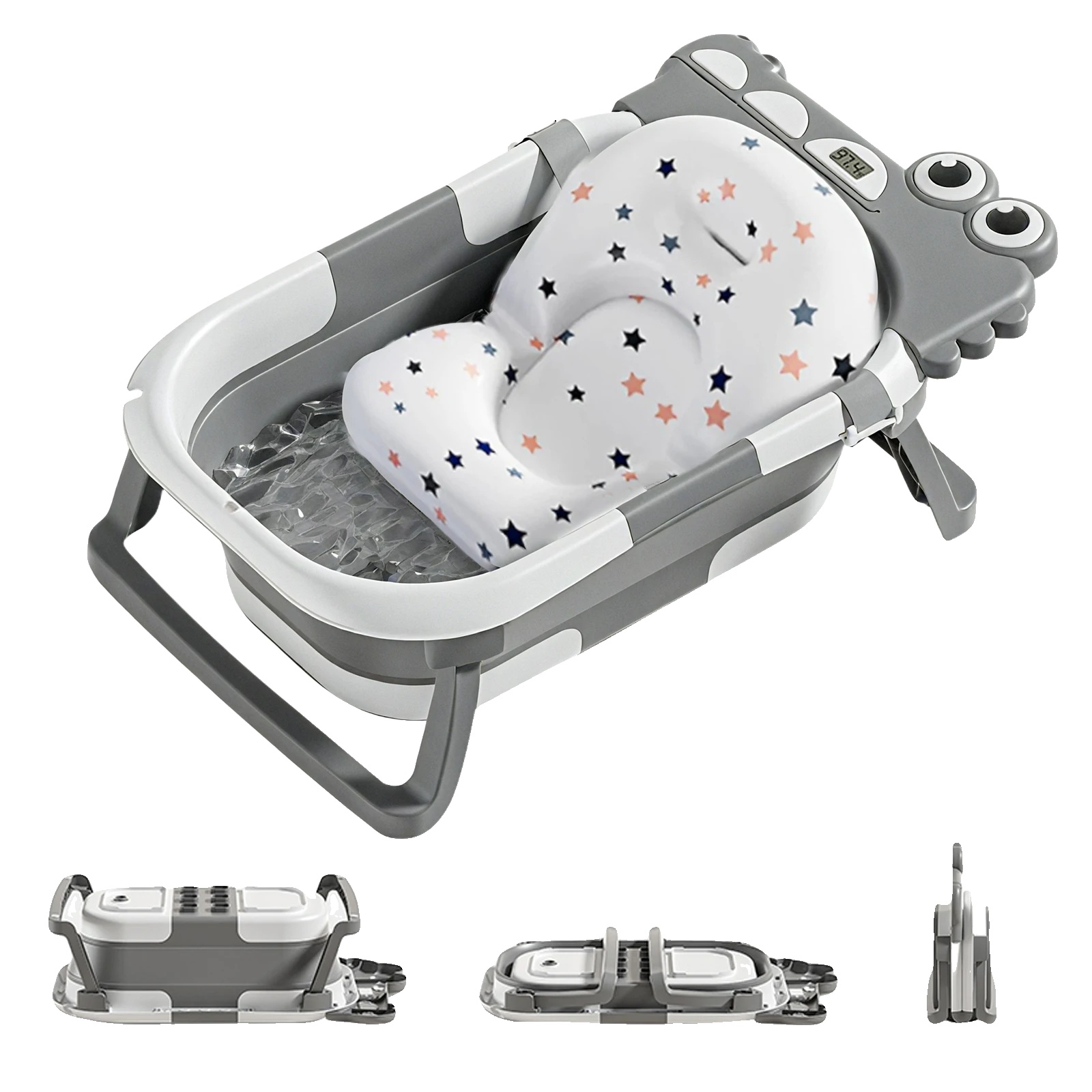 Babybadewanne, Kompakte Faltbare Konstruktion, Echtzeit-temperaturüberwachung, Grau