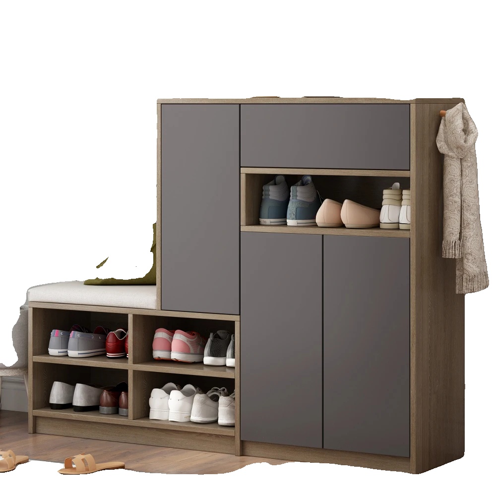Schuhaufbewahrungsbank, Verstellbare Regale, Modernes Design, Grau