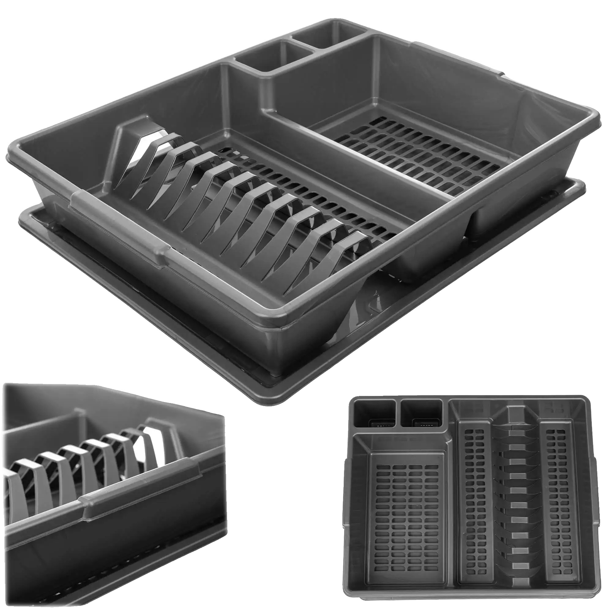 Geschirrabtropfer, Platzsparendes Design, Hygienisches Trocknen, Grau