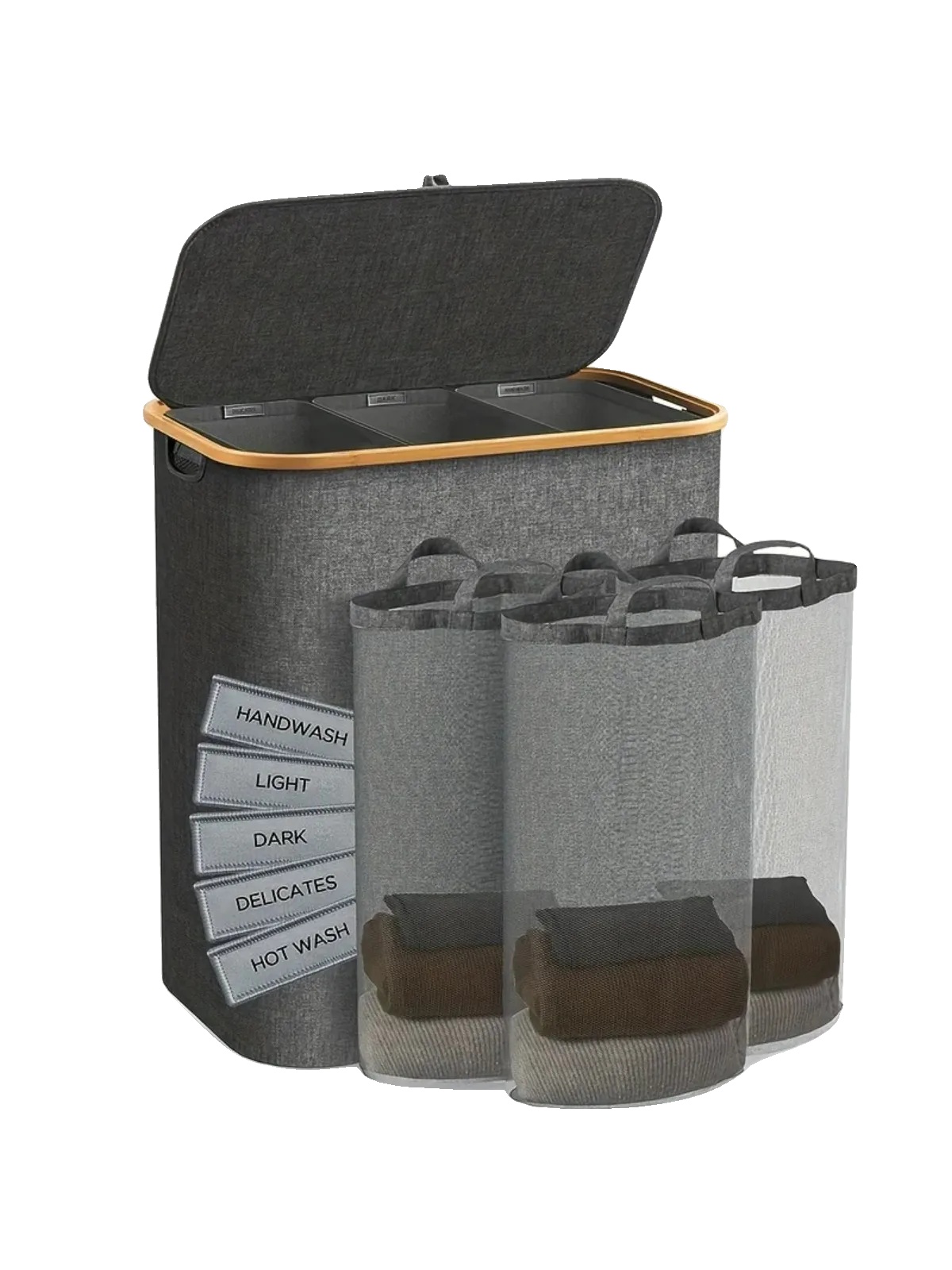 Wäschekorb, Abnehmbarer Sack, Platzsparendes Design, Grau, 160l
