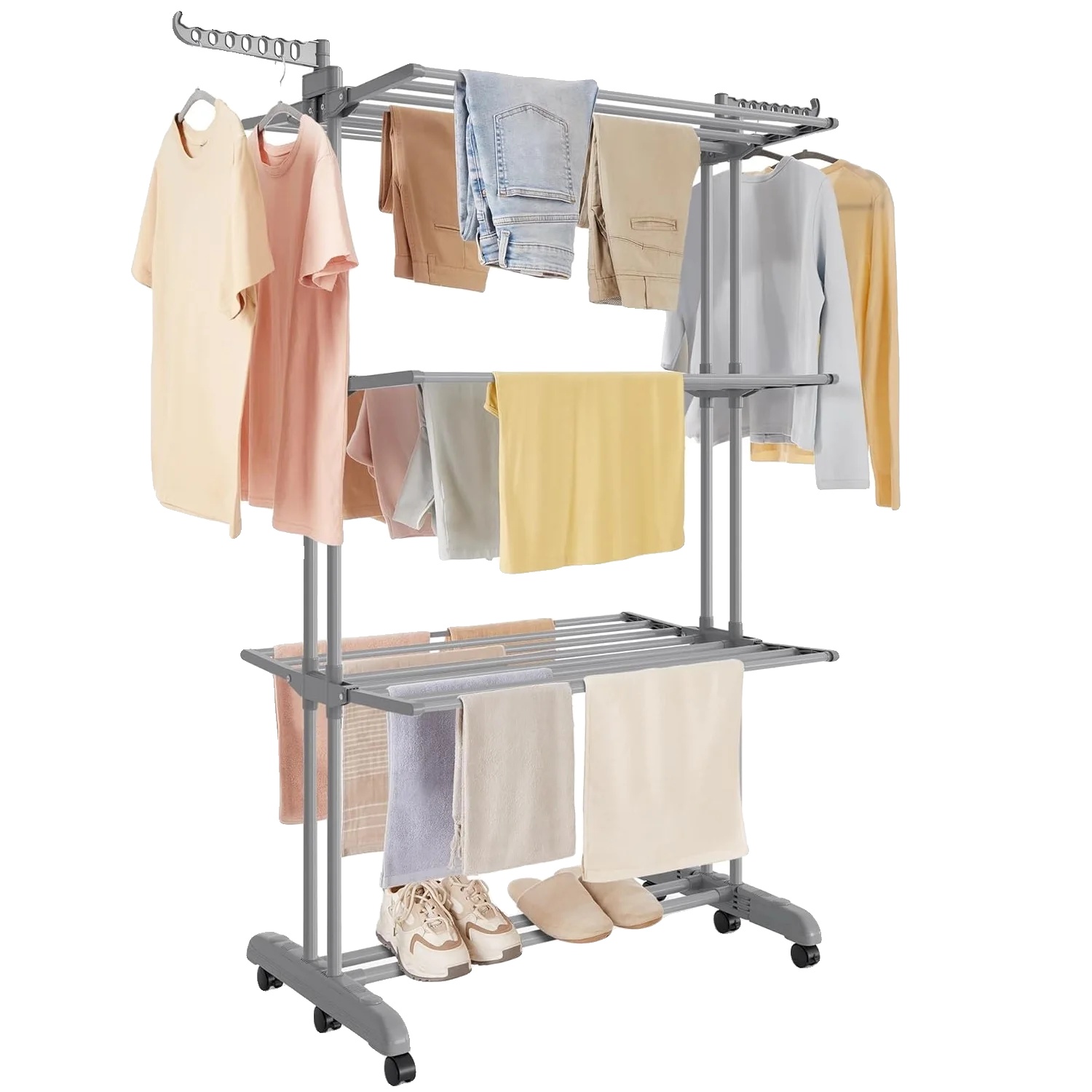 Wäschetrockner, Faltbares Design, Verstellbare Stufen, Grau