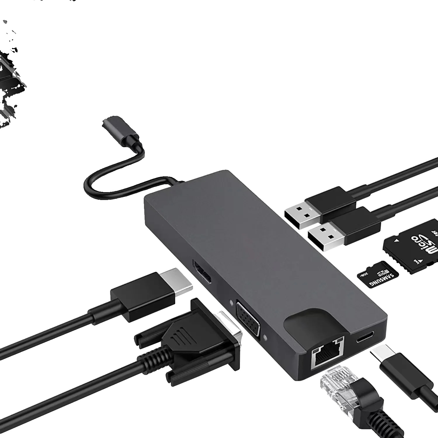 Usb-c Hub, 8 Ausgänge, Unterstützt 4k Hdmi, Usb 3.0 Datenübertragung, Abmessungen 5,1 X 2,6 X 1,1 Zoll, Kompatibel Mit Usb-c Geräten