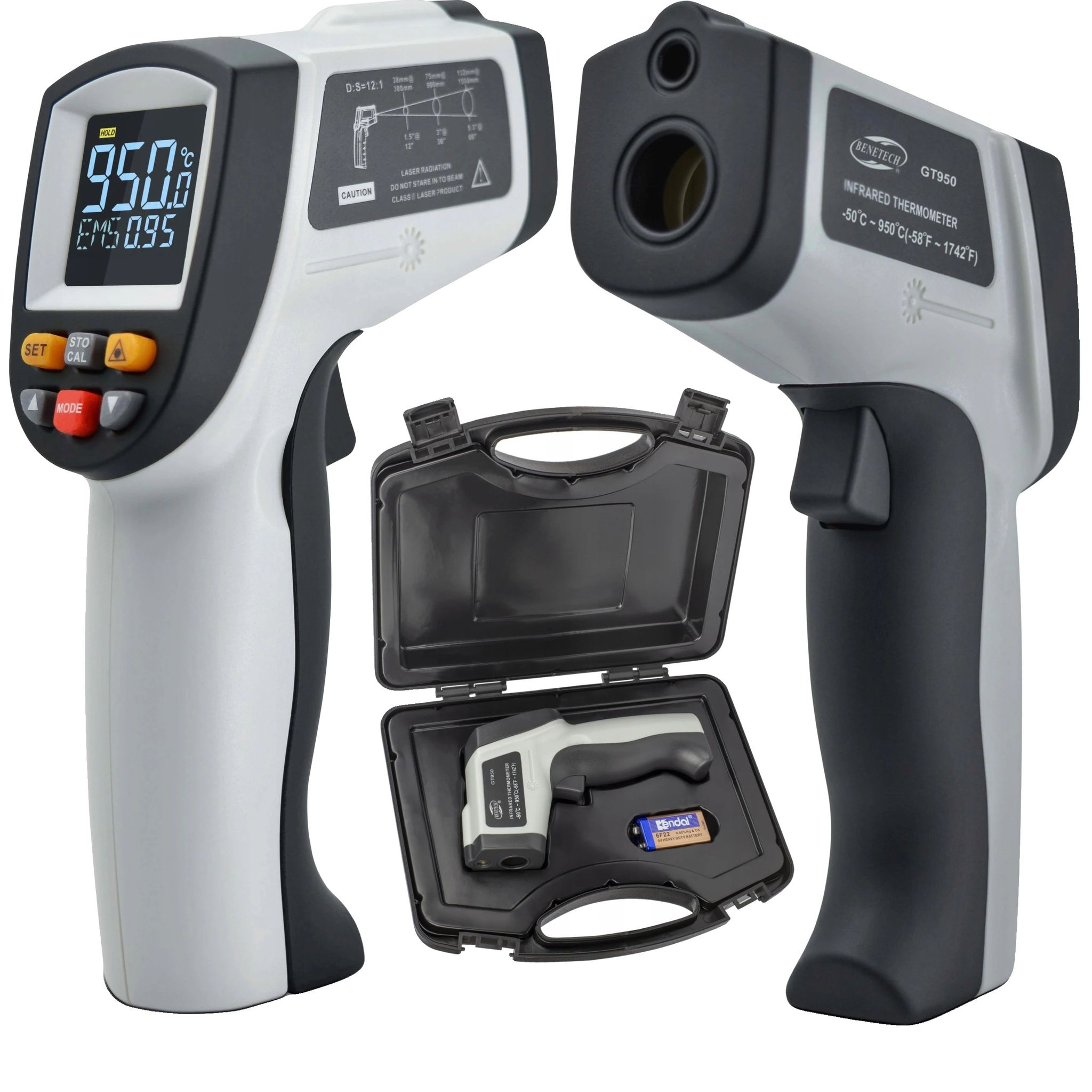Infrarot-thermometer, -50 Bis +950 °c, Einstellbare Emissivität, Farbdisplay, Automatische Abschaltung, Ergonomisches Design
