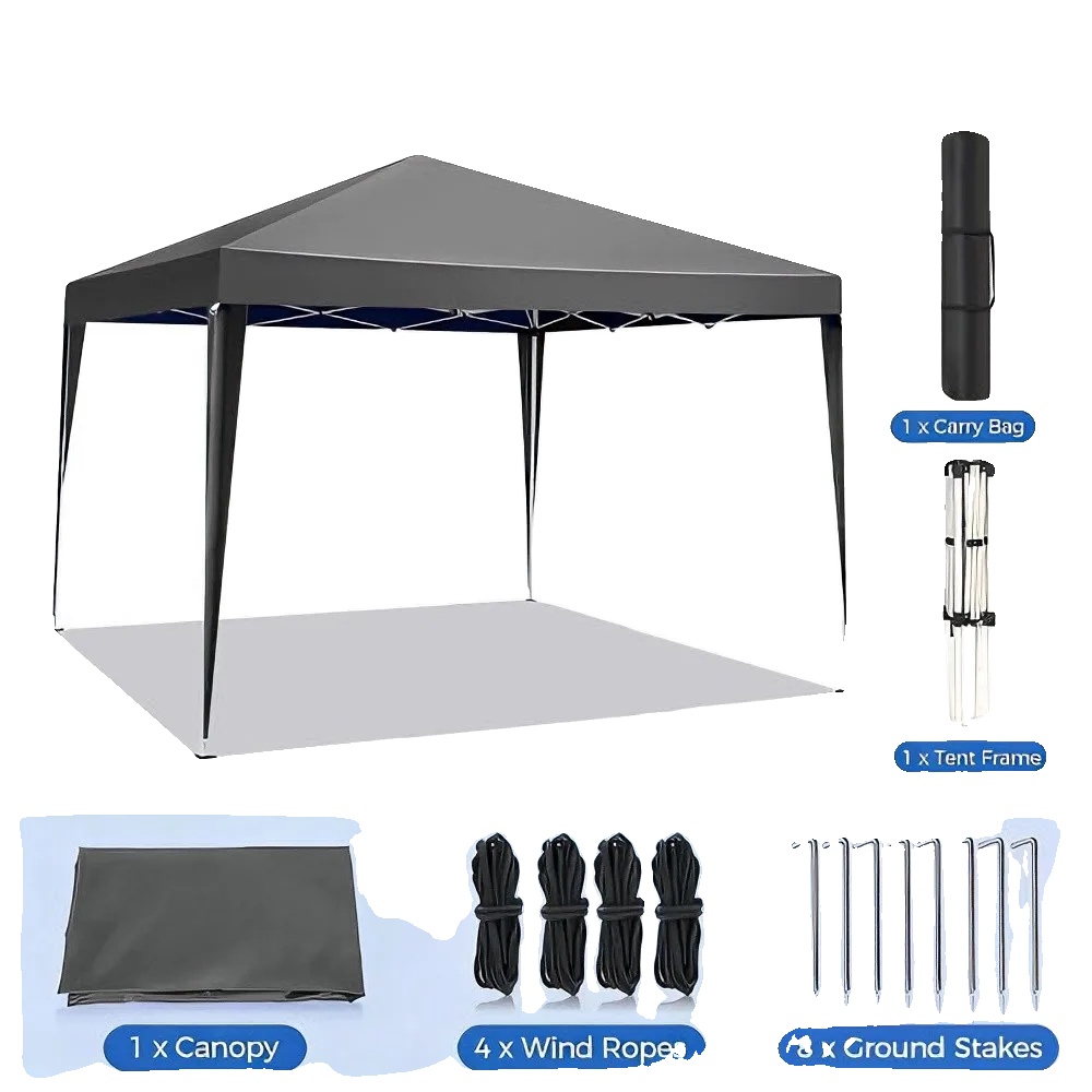 Pavillon, Höhenverstellbar, Uv-schutz, Grau-3x3meter