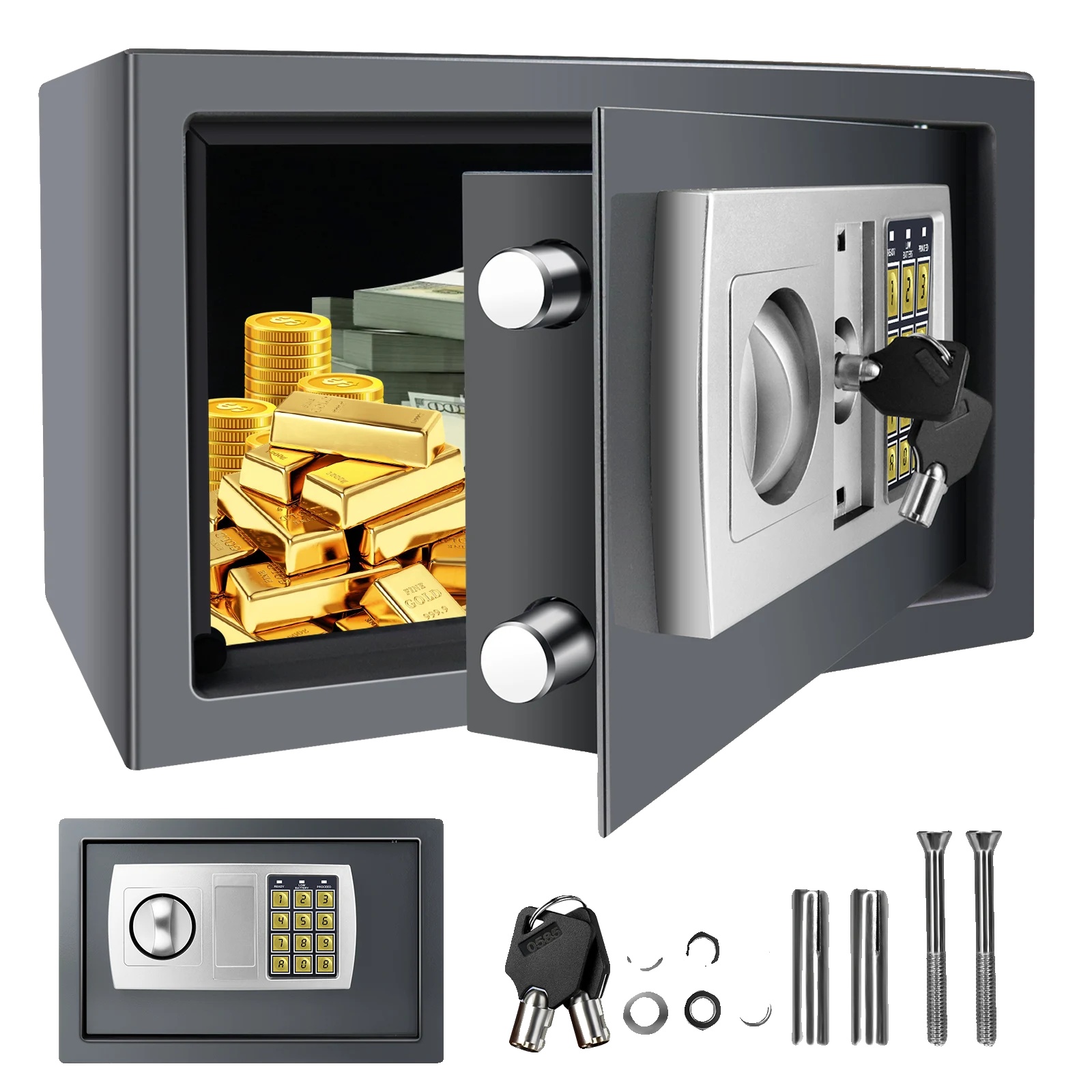 Digitale Safe-box, Stahlmaterial, 31 X 20 X 20 Cm Abmessungen, 8,5 Liter Kapazität, Numerischer Passwortzugang, Zwei Aktive Bolzen Sicherheit