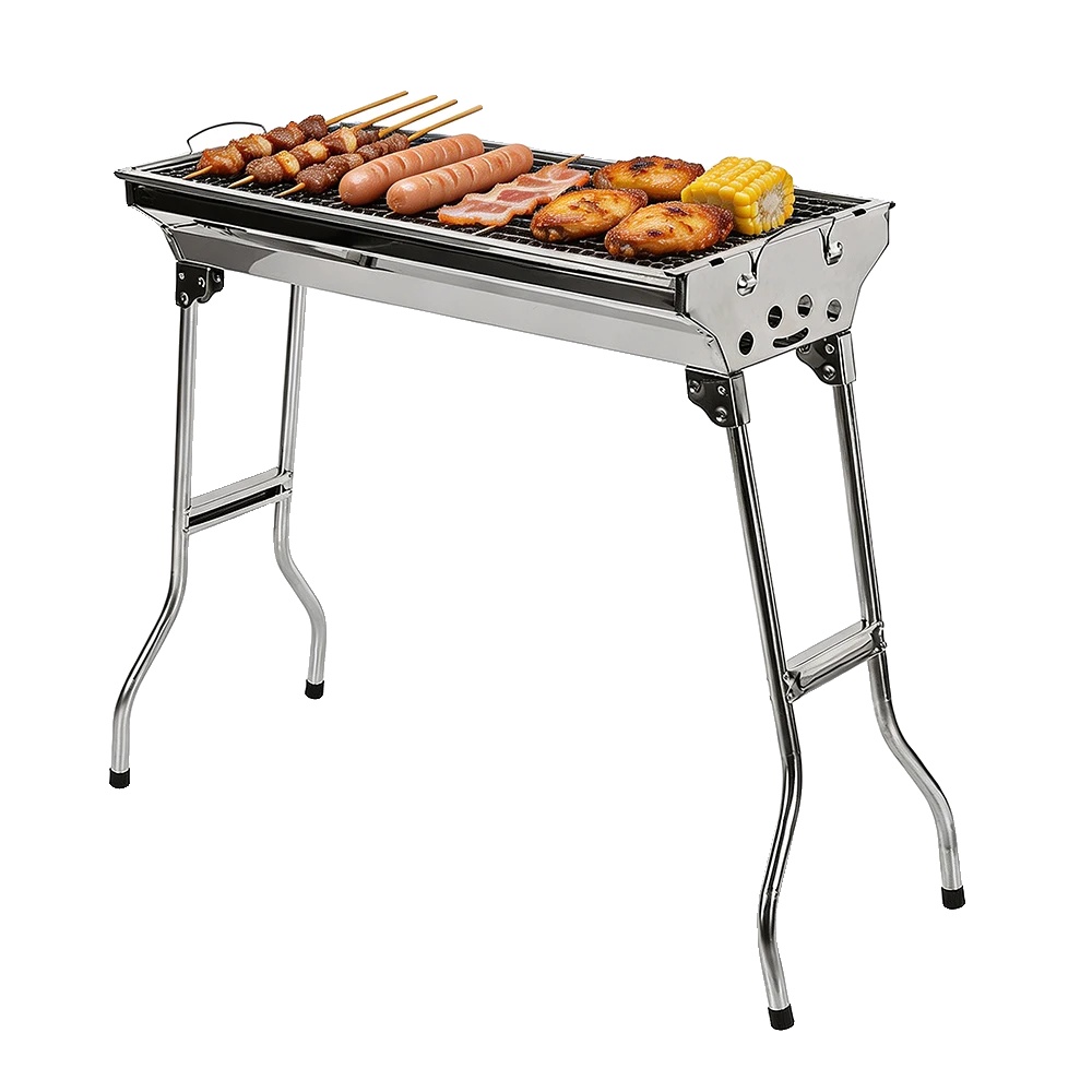Tragbarer Grill, Edelstahl, Klappdesign, Silber